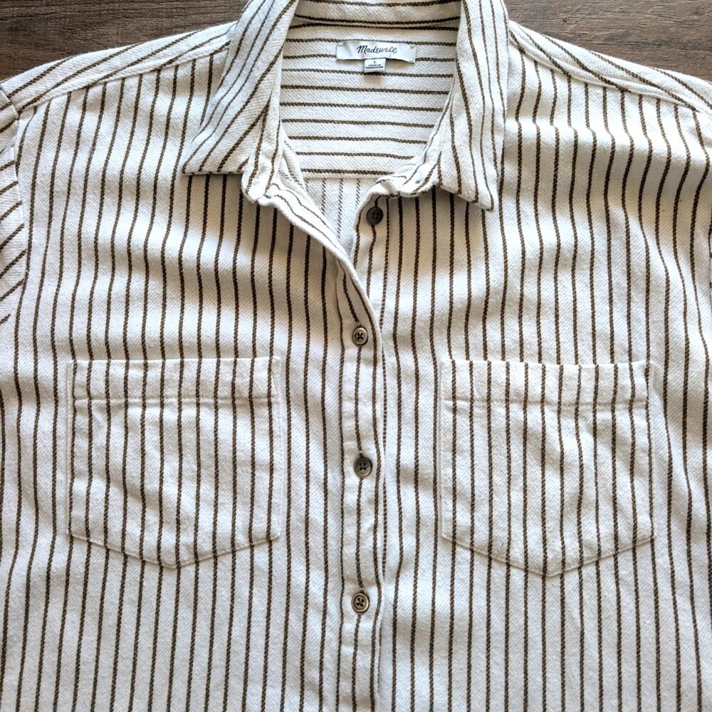 Madewell Flannel Sunday Striped Button Down Shirt Women's Large White Minimalist